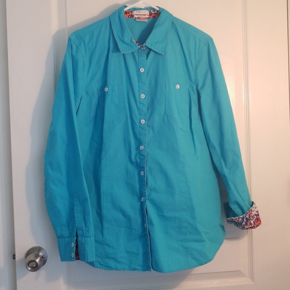Turquoise/blue button down shirt